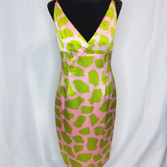 Kathlin Argiro Atelier Dresses & Skirts - Kathlin Argiro Atelier 100% Silk Pink/Green Giraffe Print Size 8  #363